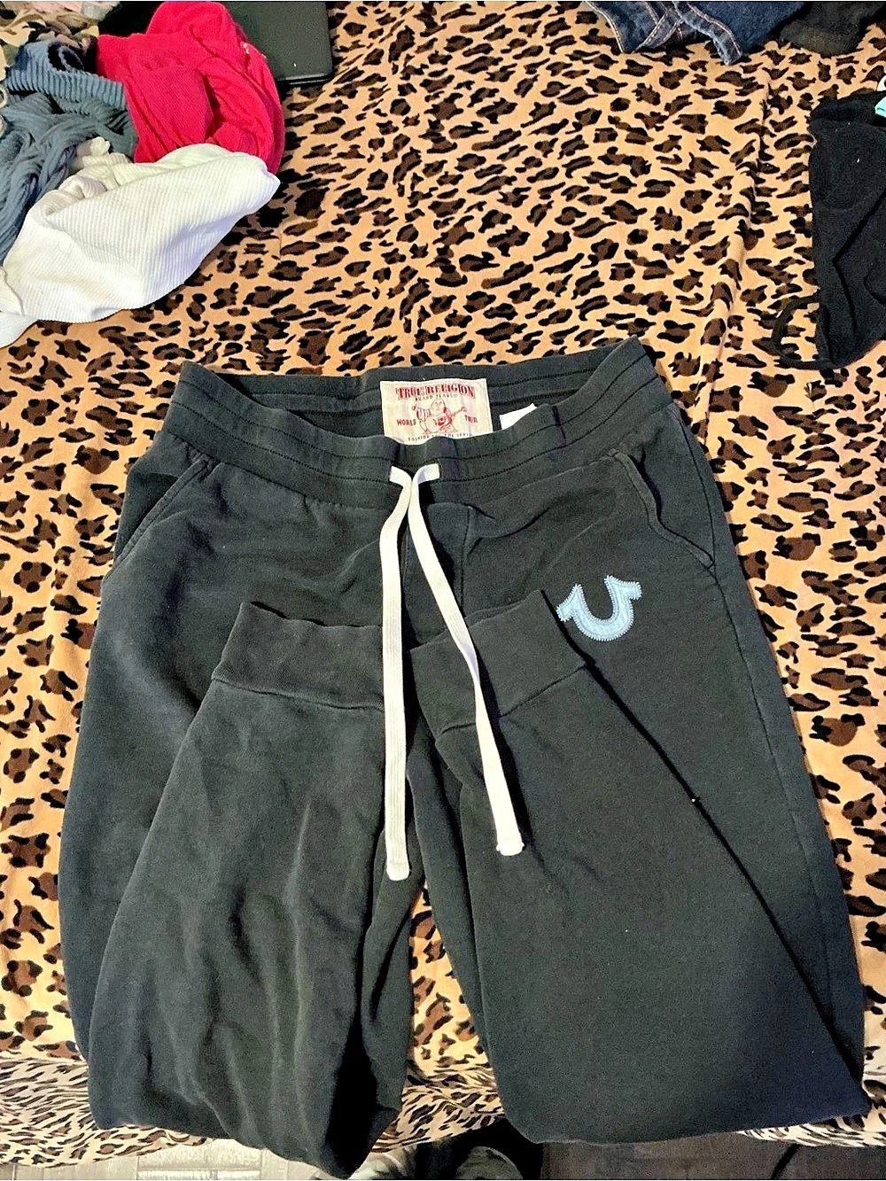 True Religion Unisex Black Drawstring Sweats Size Medium